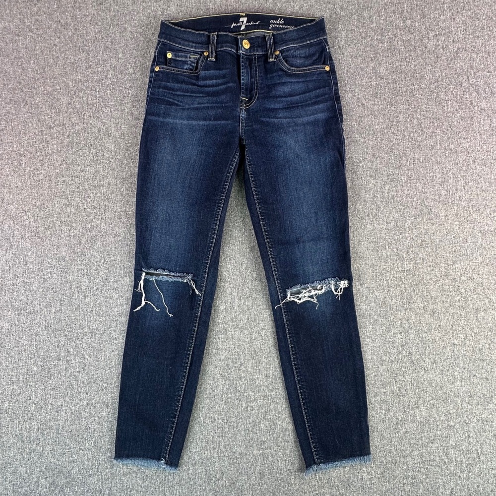 7 For All Mankind Jeans Womens 26 Ankle Gwenevere Dark Wash Distressed Raw Hem